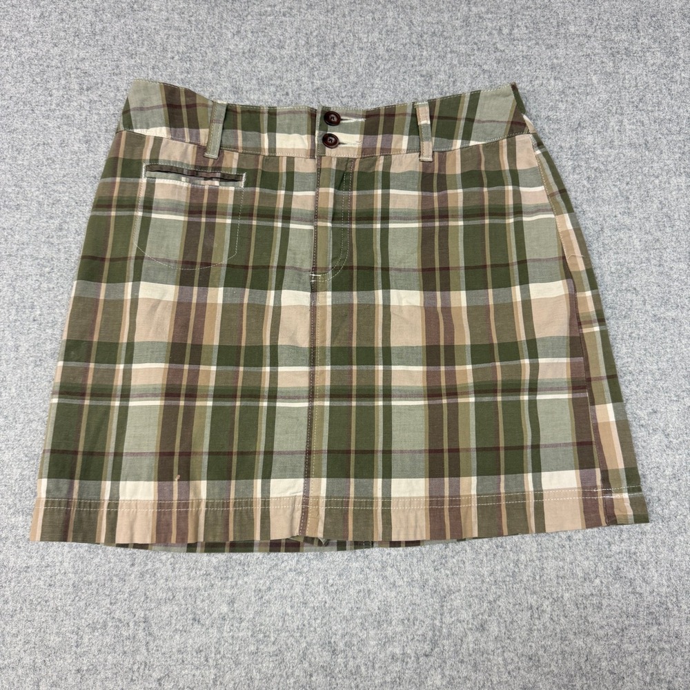 St. Johns Bay | Plaid Mini Skirt | 4 | Green Brown | Stretch Cotton Casual Pocke
